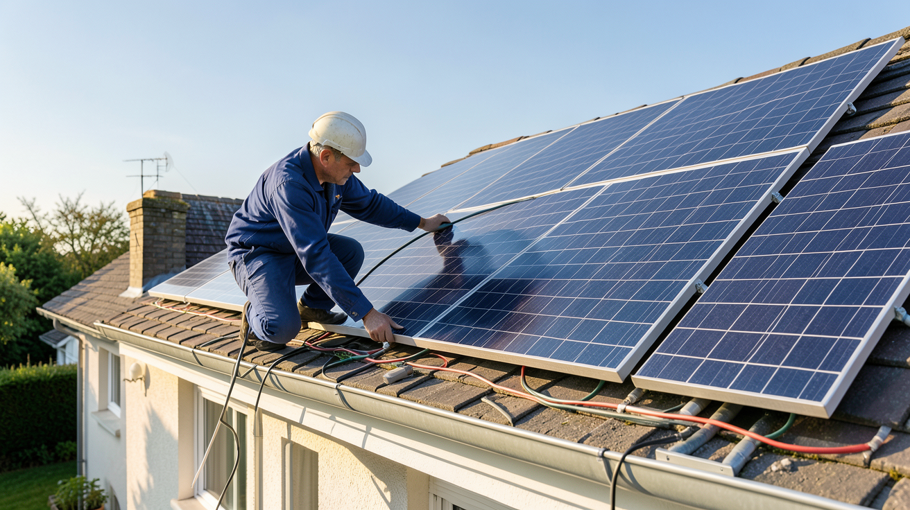 installation de panneaux photovoltaïques par EDF montrant les étapes clés sur le toit d'une maison
