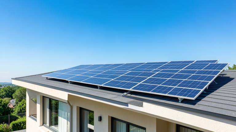 installation panneaux solaires edf sur le toit d'une maison moderne sous un soleil éclatant
