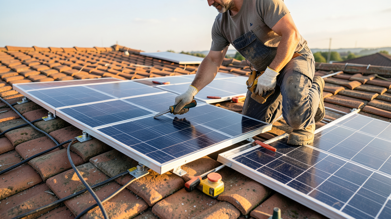 installation des panneaux solaires étape 4 méthode DIY sur un toit en tuiles
