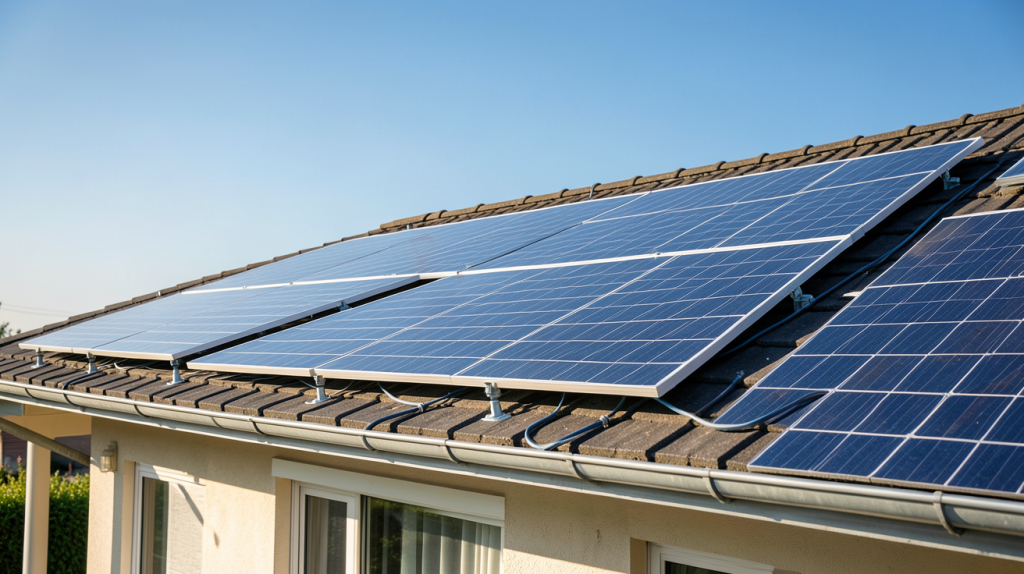 installation des panneaux solaires photovoltaïques sur le toit d'une maison moderne