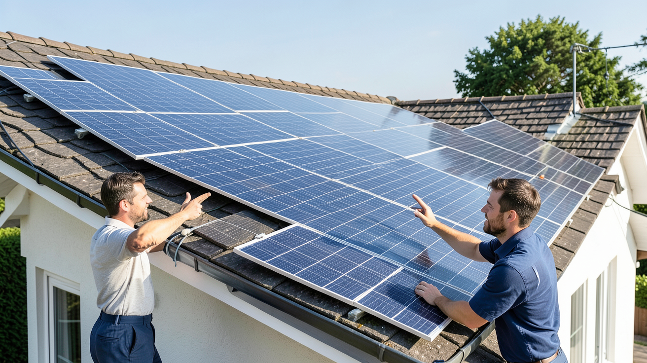 installation photovoltaique 3kwc sur le toit d'une maison avec propriétaire et installateur professionnel