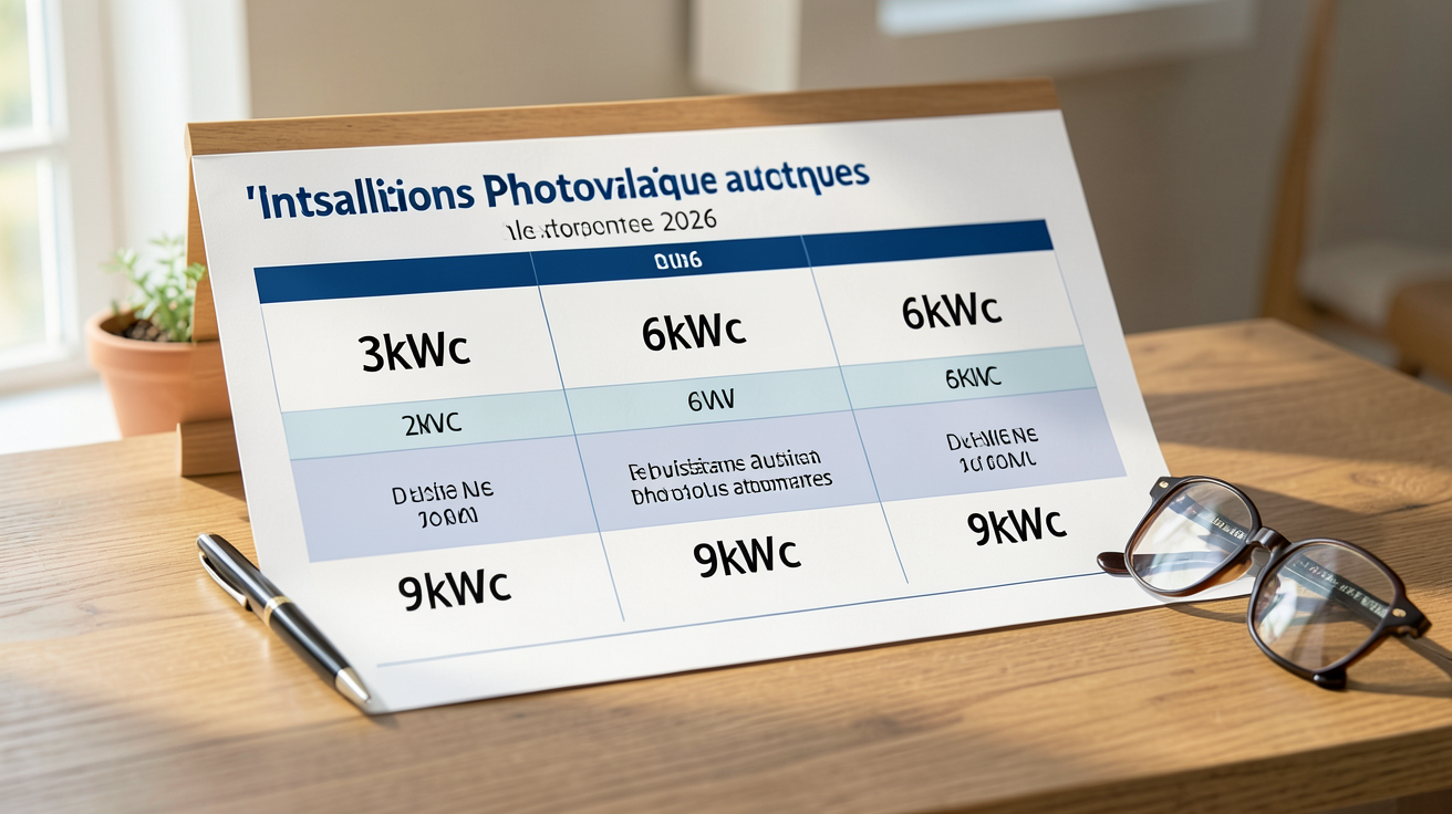 installation photovoltaïque autonome prix tableau comparatif 2026 pour puissances 3kWc 6kWc 9kWc
