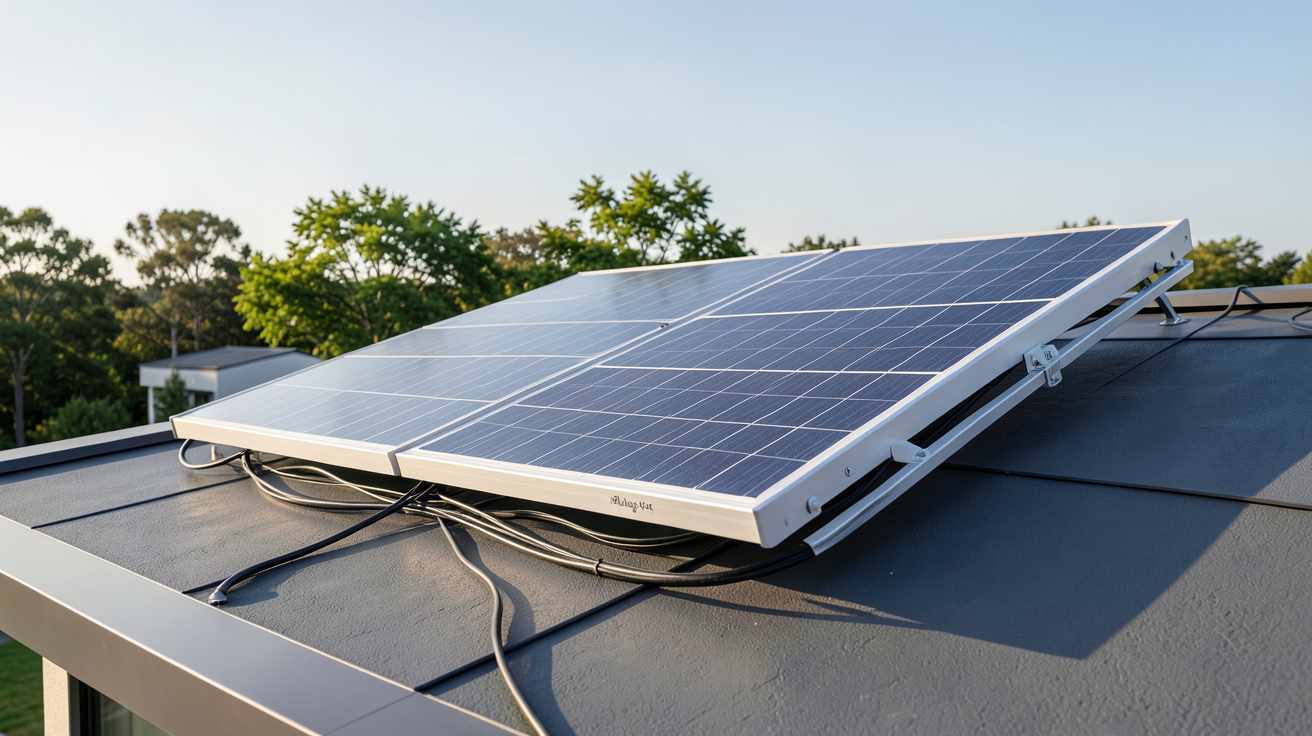 installation photovoltaïque avec batterie d'un kit solaire Plug & Play sur un toit de maison moderne