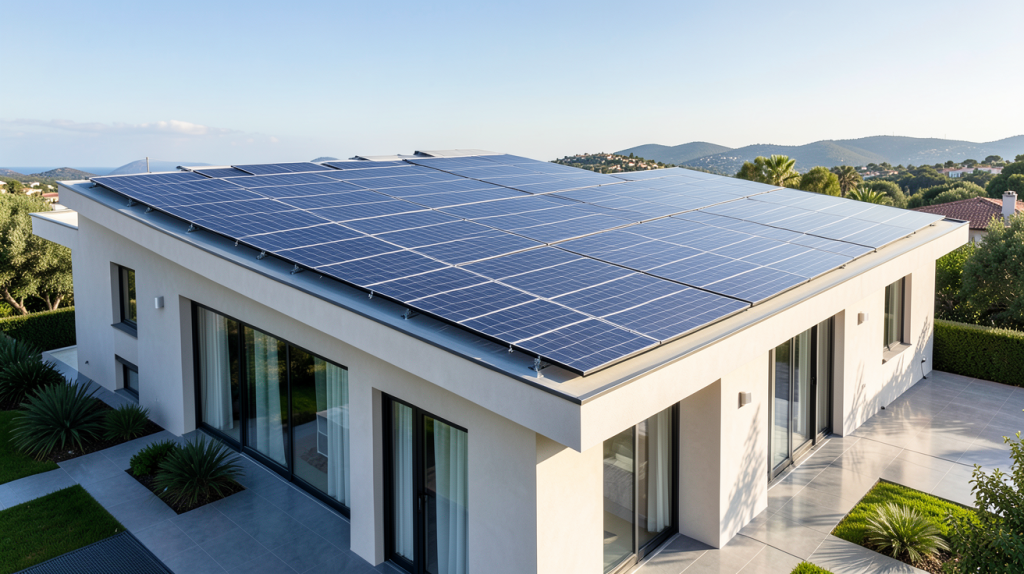 installation photovoltaïque intégrée au bâti sur une maison d'architecte moderne