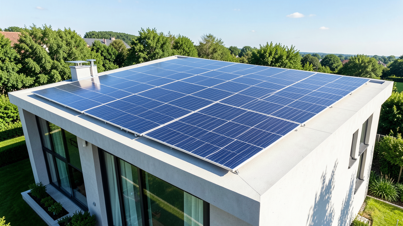 installation photovoltaïque intégrée au bâti sur une toiture de maison moderne et élégante