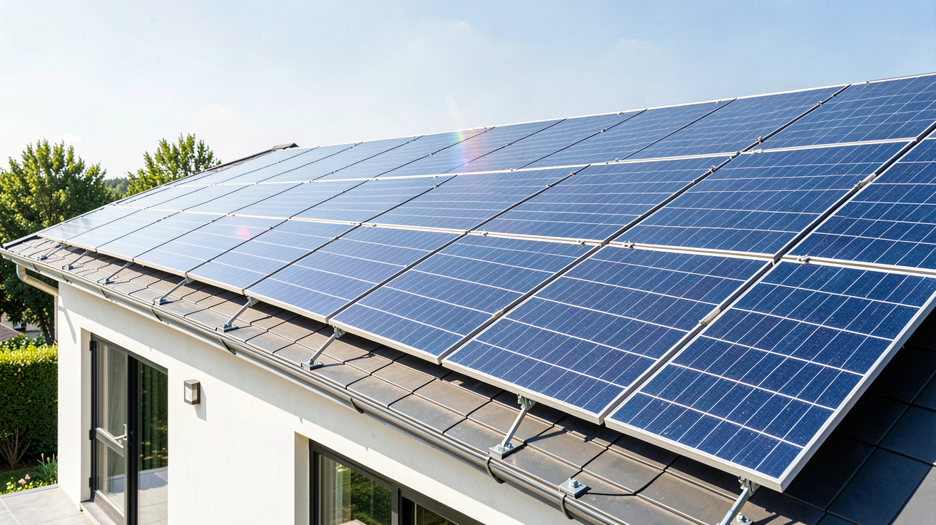 installation photovoltaique de panneaux solaires sur un toit avec une inclinaison optimisée pour le soleil