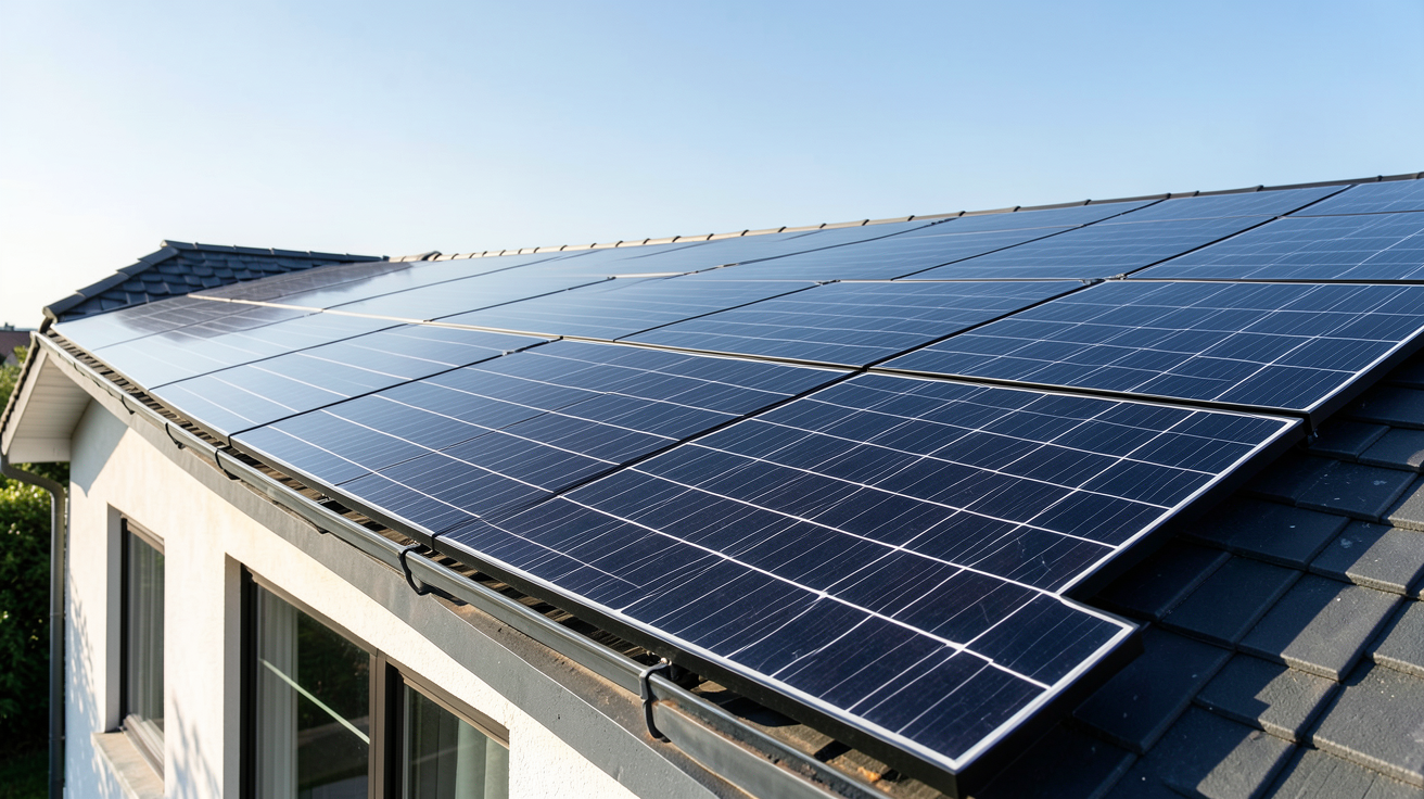 installation photovoltaique particulier panneaux monocristallins sur toit de maison individuelle