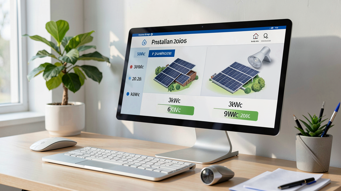 installation photovoltaïque prix par puissance : tableau comparatif 3kWc, 6kWc, 9kWc pour 2026 sur écran d'ordinateur