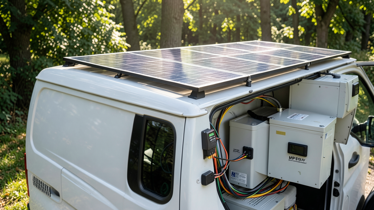 installation solaire 12v ou 24v pour un van aménagé avec panneaux solaires et batterie