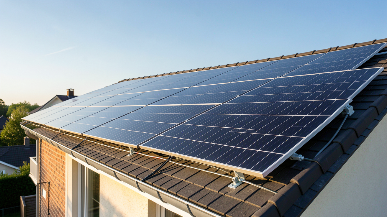 installation solaire 3 kWc sur le toit d'une maison individuelle avec panneaux photovoltaïques noirs