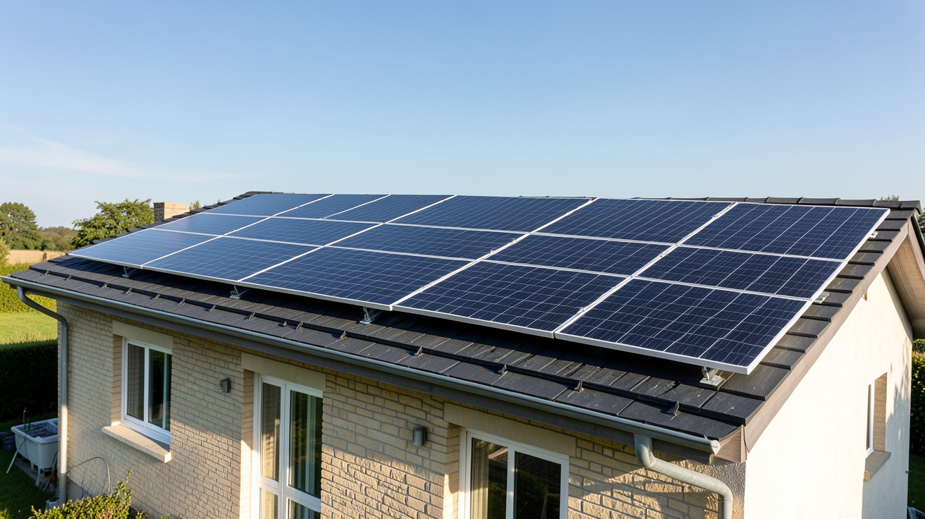 installation solaire 3 kWc composée de panneaux photovoltaïques noirs sur le toit d'une maison