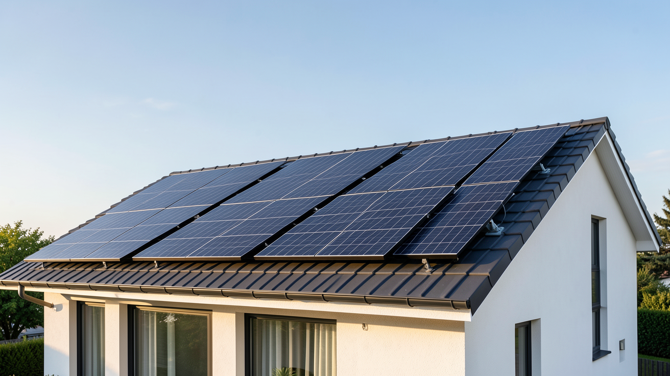 installation solaire 3 kWc composée de panneaux photovoltaïques noirs sur le toit d'une maison individuelle
