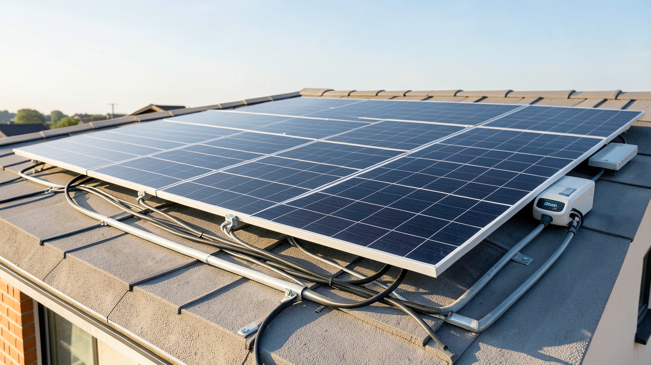 installation solaire autoconsommation clé en main sur le toit d'une maison avec panneaux solaires et onduleur intégré