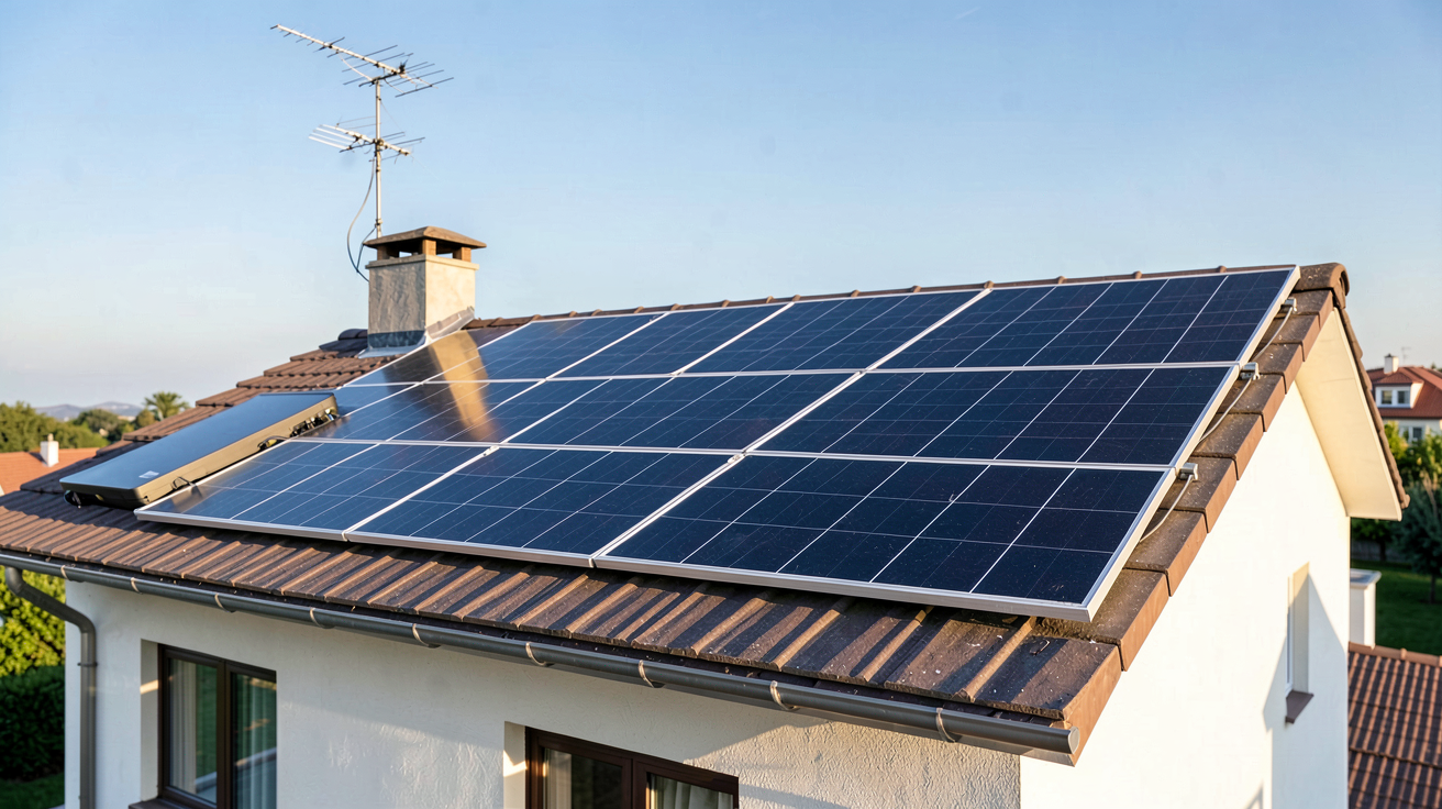 installation solaire batterie d'un kit solaire domestique avec batterie de stockage sur un toit de maison