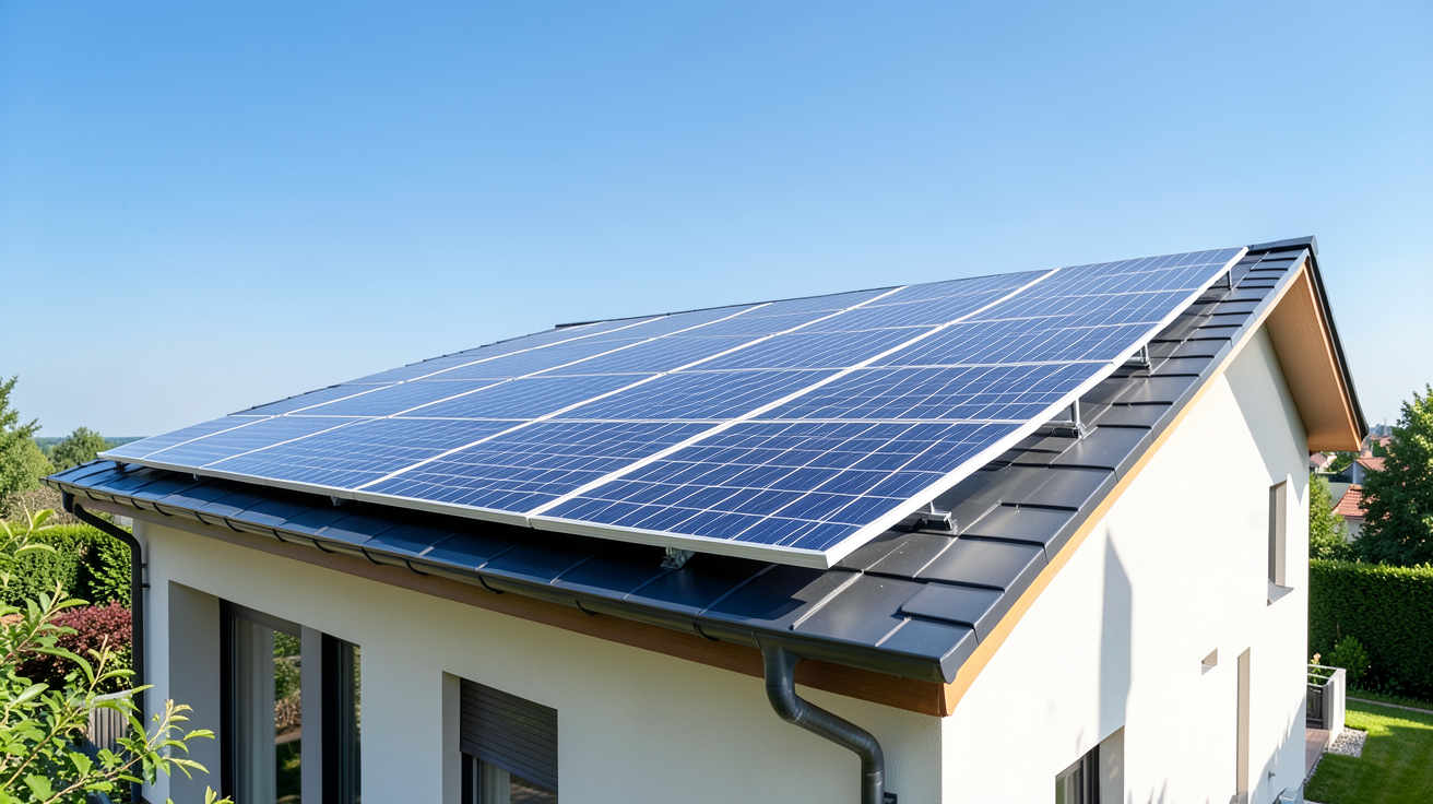 installation solaire domestique composée de panneaux photovoltaïques sur le toit d'une maison moderne