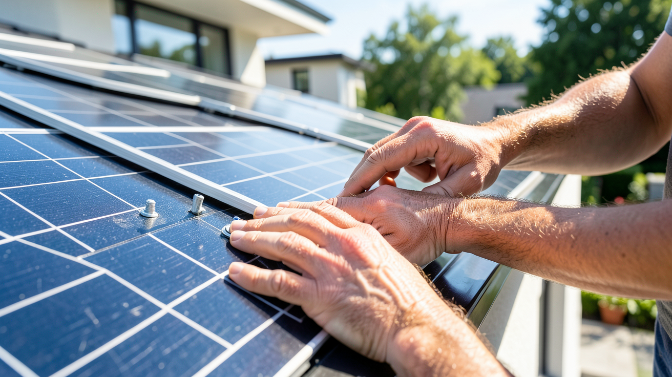 installation solaire domestique de panneaux photovoltaïques sur le toit d'une maison résidentielle