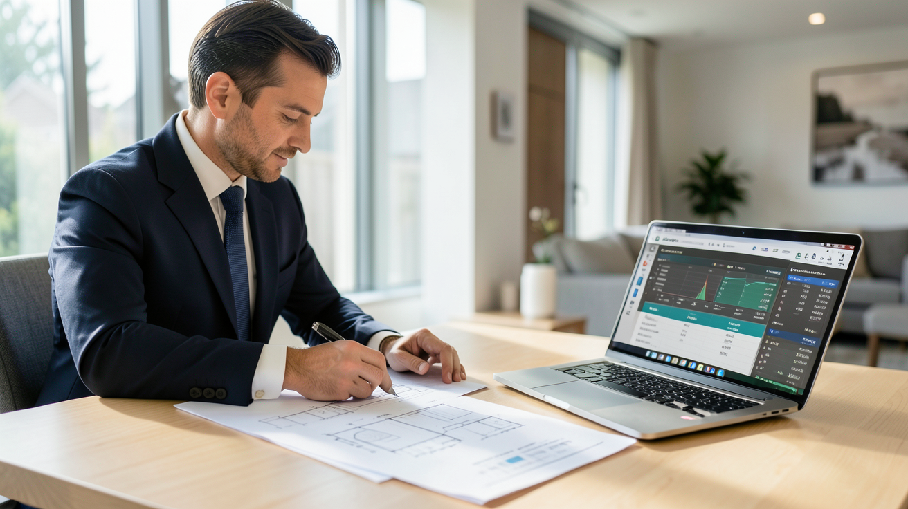 installation solaire maison évaluer la faisabilité du projet avec un professionnel analysant des plans et des documents
