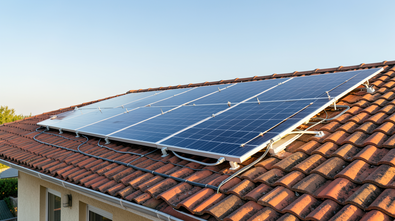 installation solaire maison panneaux solaires posés sur le toit d'une maison individuelle