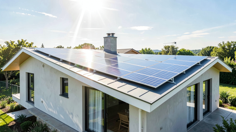 installation solaire de panneaux photovoltaïques sur le toit d'une maison moderne