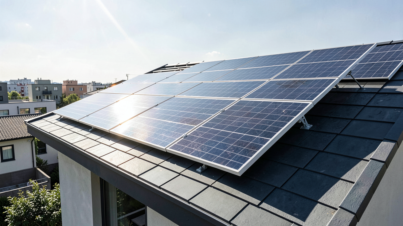 installation solaire sur un toit montrant l'inclinaison et l'orientation des panneaux