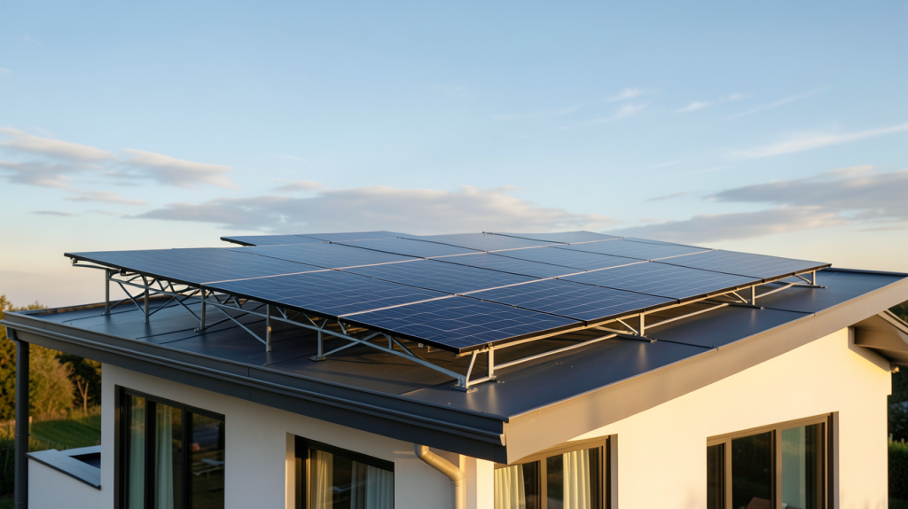 installation solaire photovoltaïque sur le toit d'une maison contemporaine