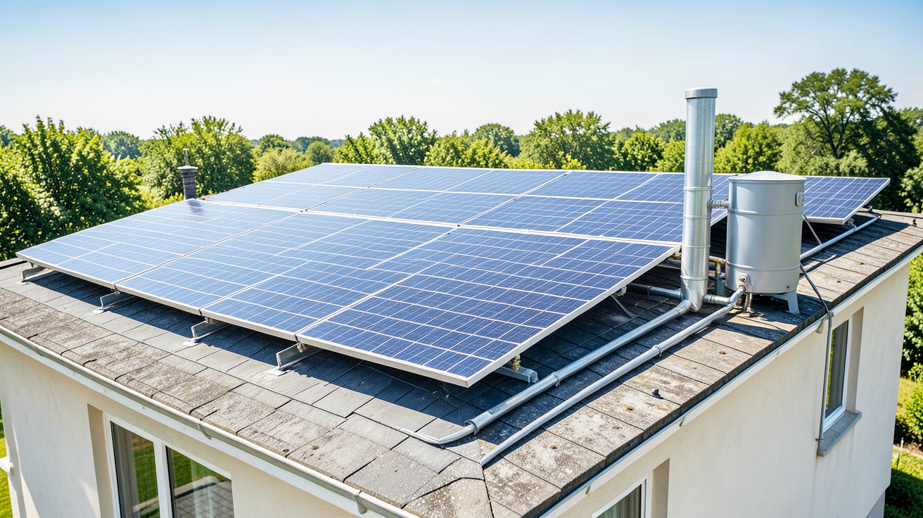 installation solaire thermique prix capteurs plans sur toit résidentiel avec ballon d'eau chaude