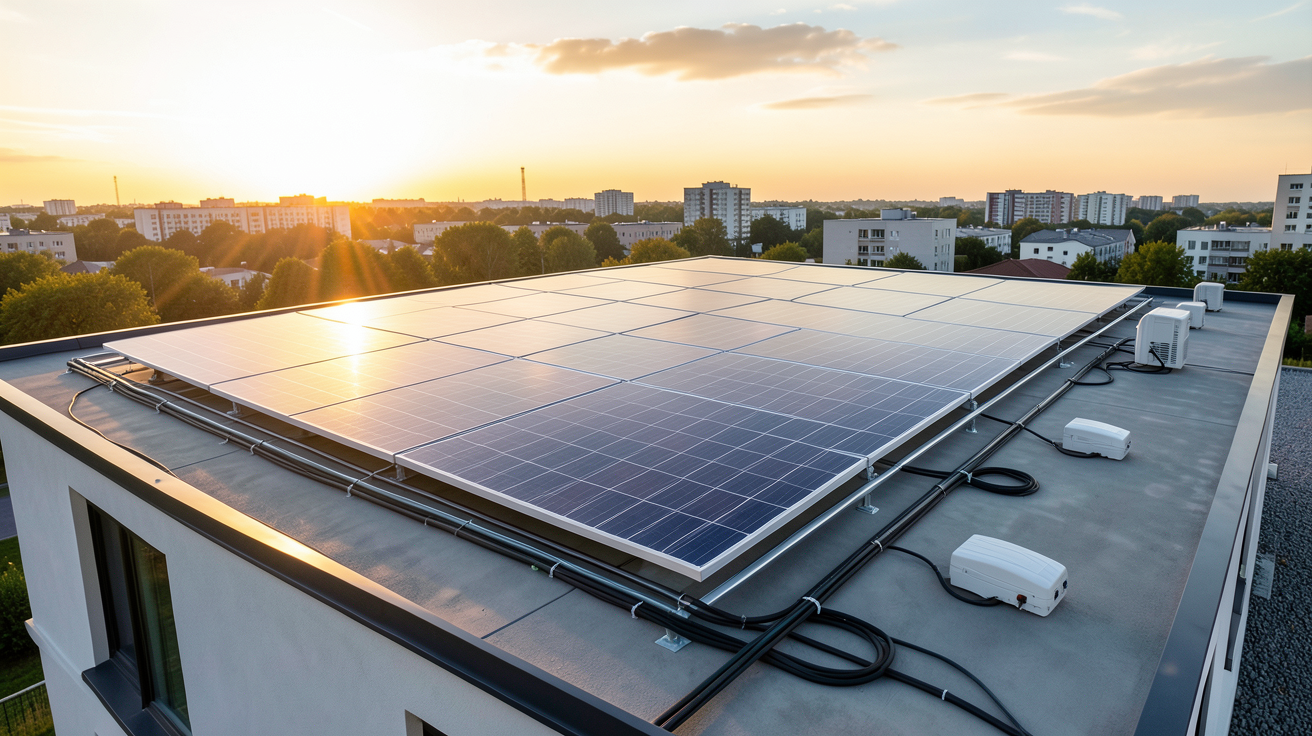 installation d un système photovoltaïque de panneaux solaires sur le toit d'une maison moderne en 2025