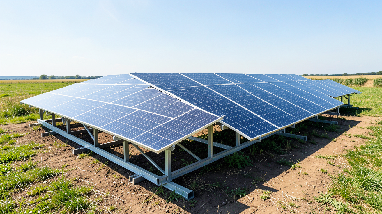 installer des panneaux photovoltaïques sur des supports au sol dans un environnement extérieur.
