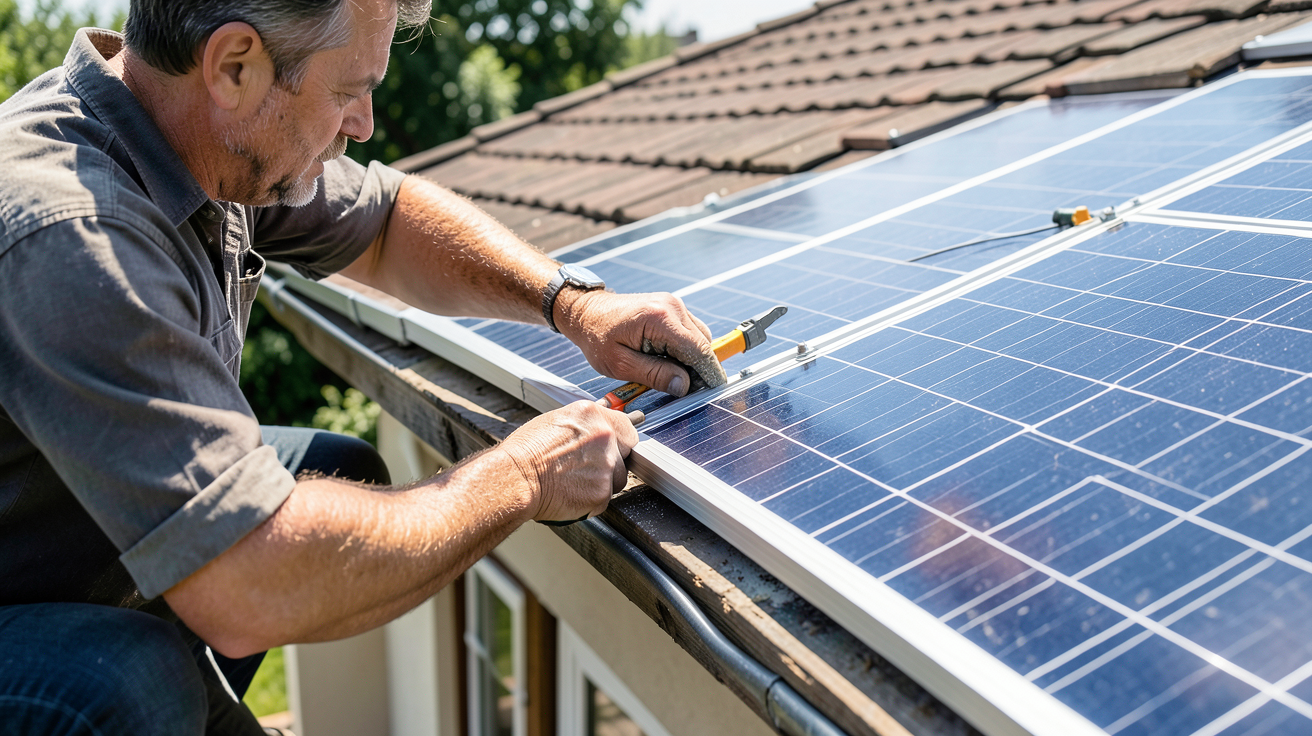 installer des panneaux photovoltaïques sur un toit résidentiel lors d'un projet de bricolage