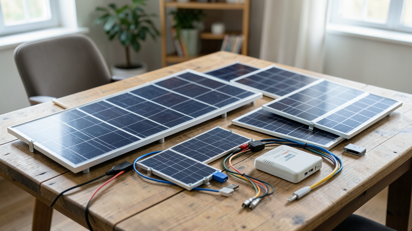 installer des panneaux solaires soi même kit solaire DIY posé sur une table avec panneaux monocristallins et polycristallins