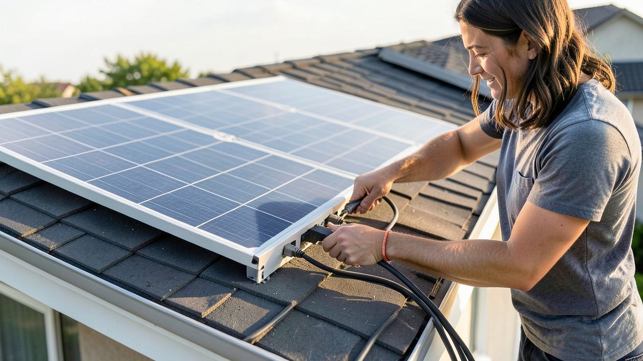 installer panneau solaire soi même kit Plug and Play en cours d'installation sur un toit de maison