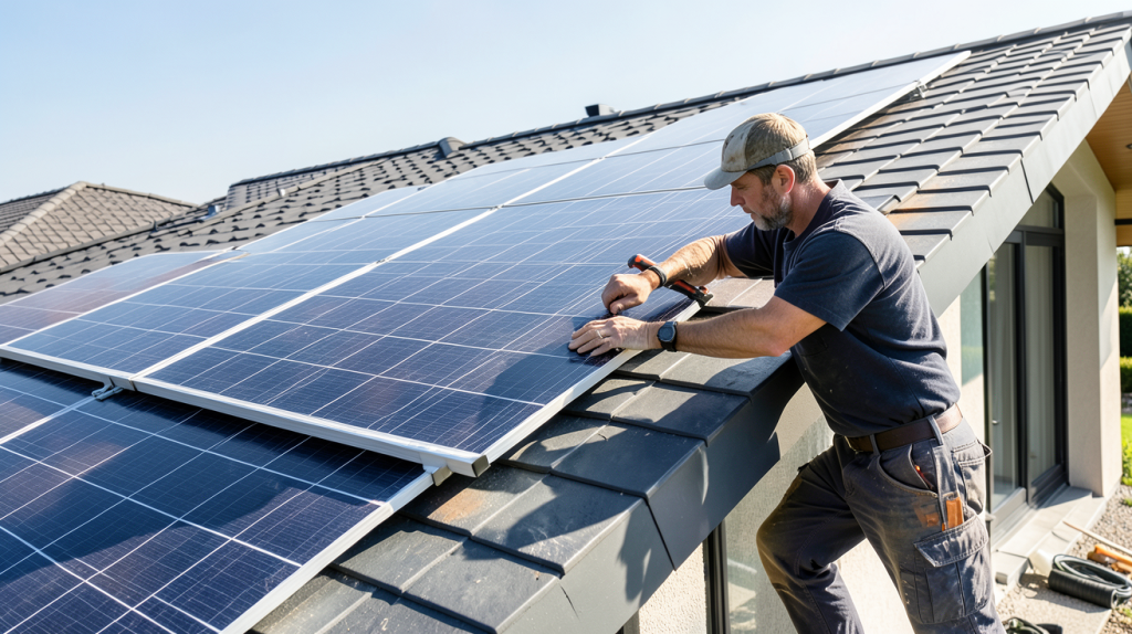 installer panneau solaire soi meme sur le toit d'une maison individuelle