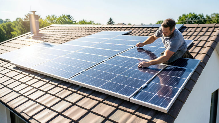 installer panneaux solaires soi même avec achat par edf sur le toit d'une maison résidentielle