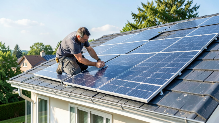 installer soi meme panneaux solaires sur le toit d'une maison familiale