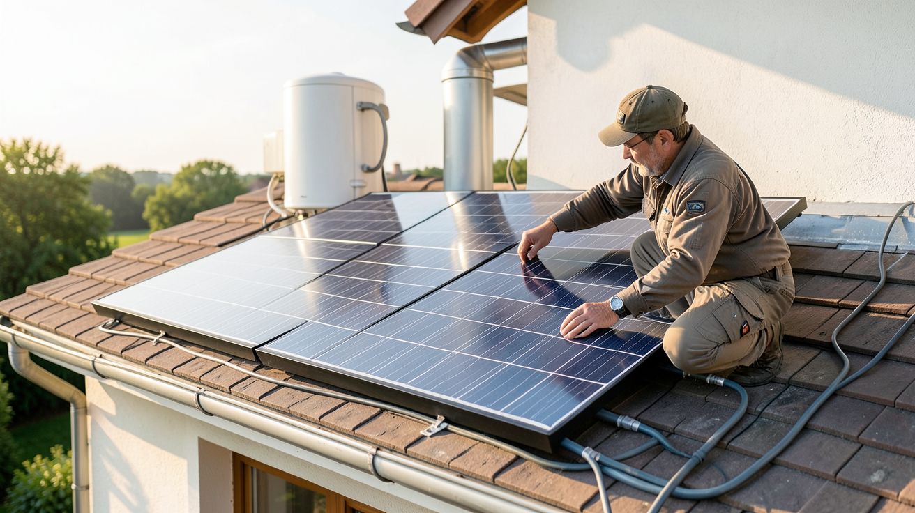 installer un chauffe-eau solaire en train de choisir le type adapté sur le toit d'une maison