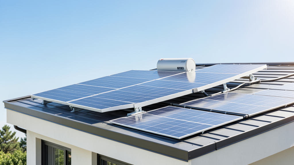 installer un chauffe eau solaire sur le toit d'une maison résidentielle moderne
