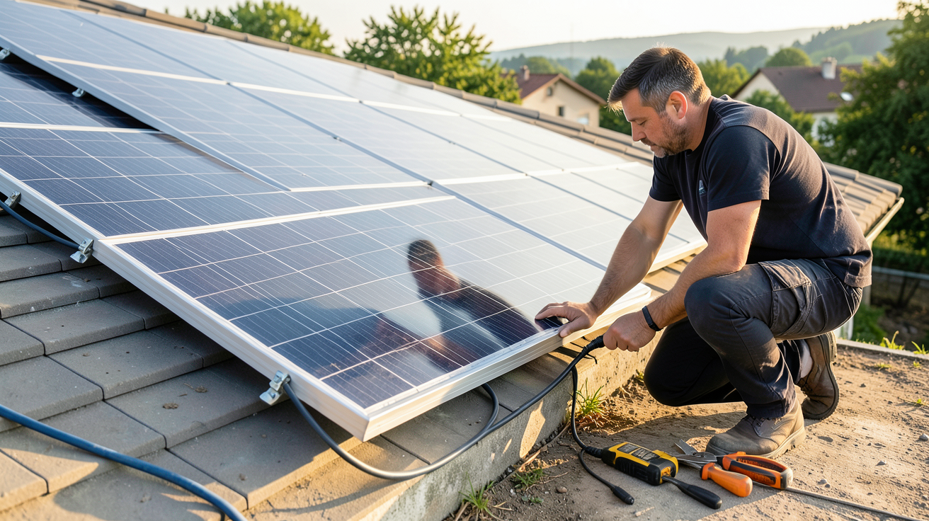 installer un panneau solaire guide visuel pour débutants montrant l'installation sur un toit et au sol