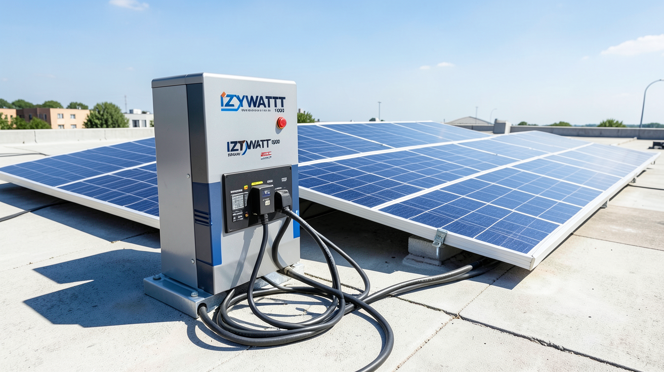 izywatt 1000 branché à des panneaux solaires photovoltaïques pour une recharge optimale