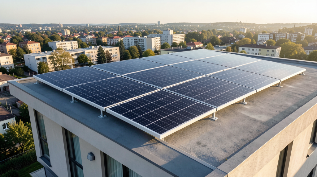 izywatt 288 système solaire intelligent installé sur le toit d'une maison moderne