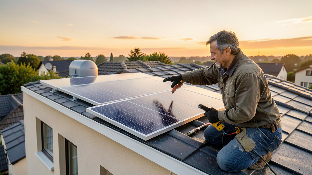 kit chauffe-eau solaire prix installation par un professionnel sur le toit d'une maison