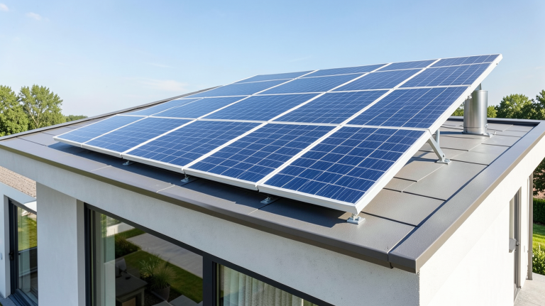 kit chauffe eau solaire prix montrant un kit complet de chauffe-eau solaire installé sur le toit d'une maison moderne avec des panneaux solaires brillants, prêt à économiser de l'énergie.
