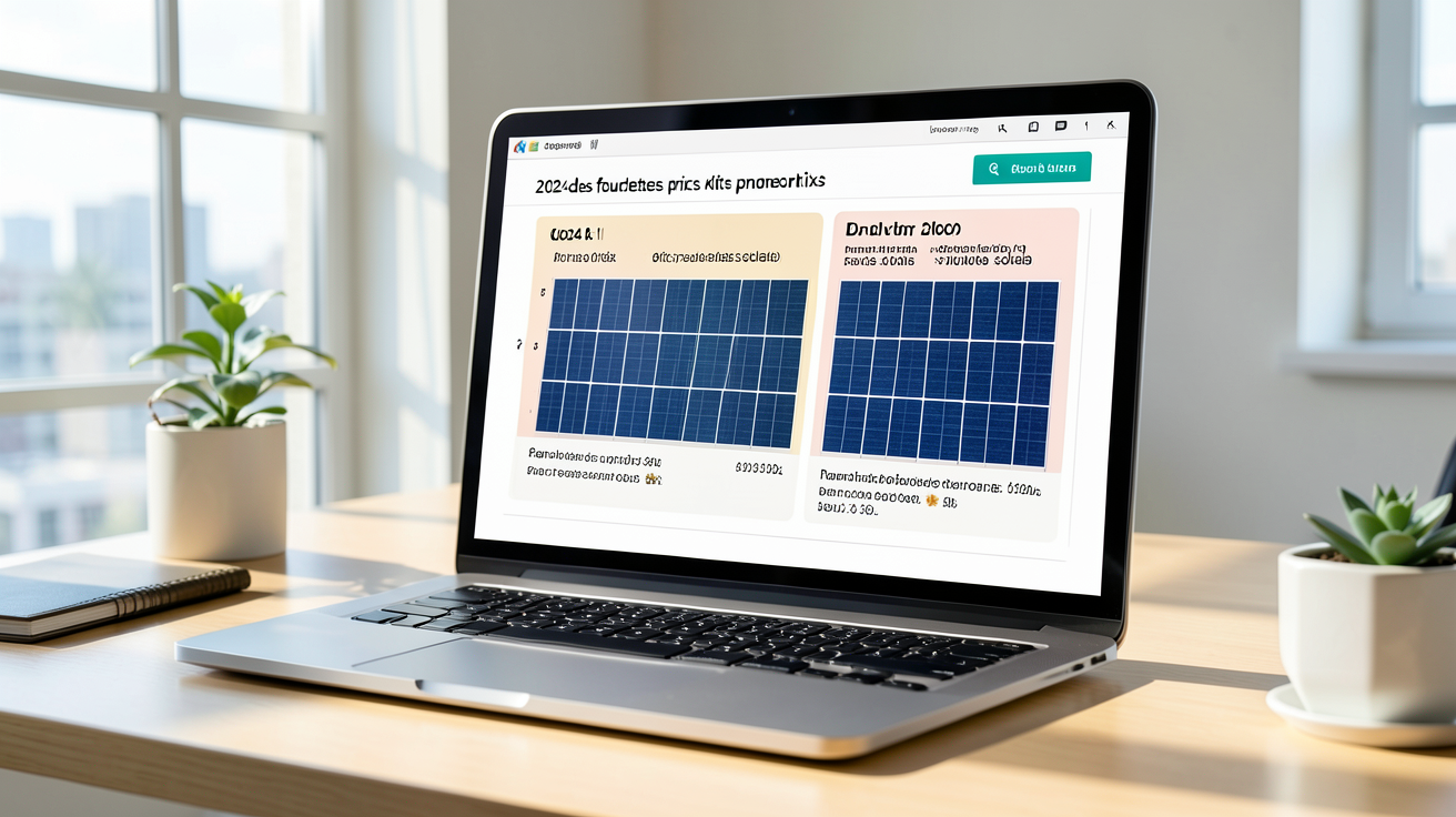 kit panneau solaire prix tableau comparatif fourchettes 2024 affiché sur écran d'ordinateur
