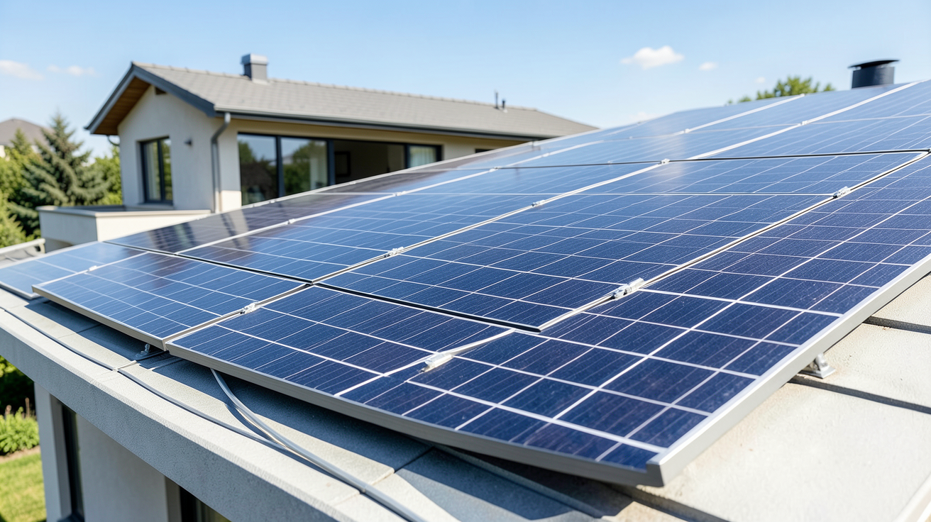 kits solaires autoconsommation installés sur le toit d'une habitation moderne et écologique