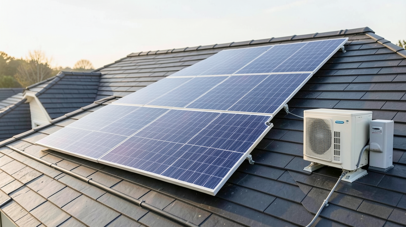 l aérovoltaïque comparaison avec panneaux solaires et pompe à chaleur sur maison contemporaine