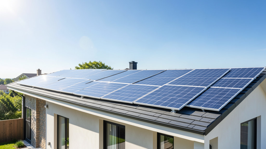 l autoconsommation photovoltaïque illustrée par des panneaux solaires sur le toit d'une maison moderne