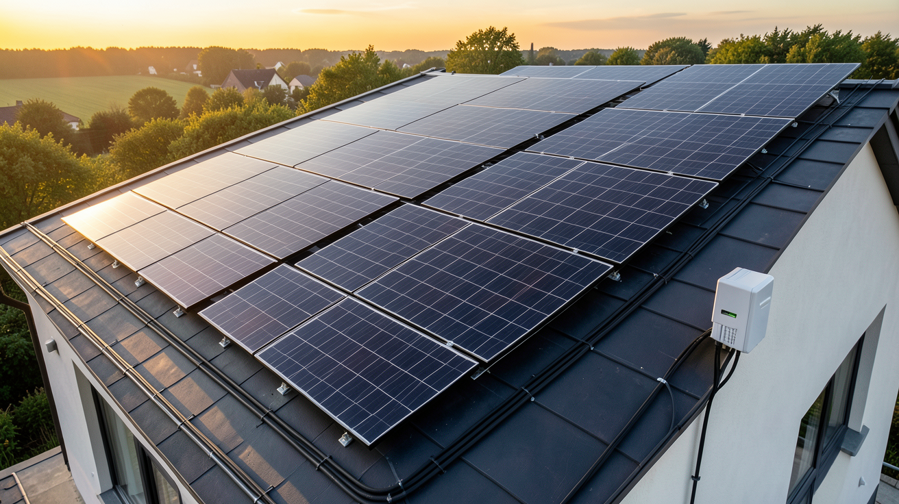 l énergie photovoltaïque composition d'une installation résidentielle avec panneaux solaires, câbles et onduleur