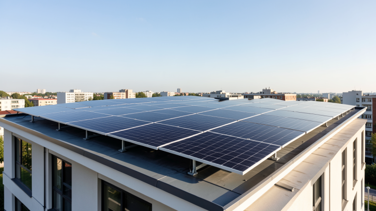 l'énergie photovoltaïque : installation de panneaux solaires noirs sur le toit d'une maison urbaine moderne