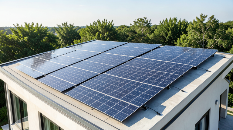 l énergie solaire thermique montrée sur le toit d'une maison moderne, avec des panneaux solaires thermiques captant la lumière du soleil.