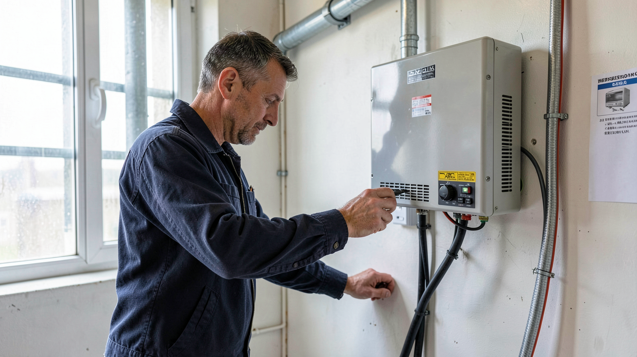 l onduleur photovoltaïque en cours d'installation et mise en service par un technicien dans un local technique