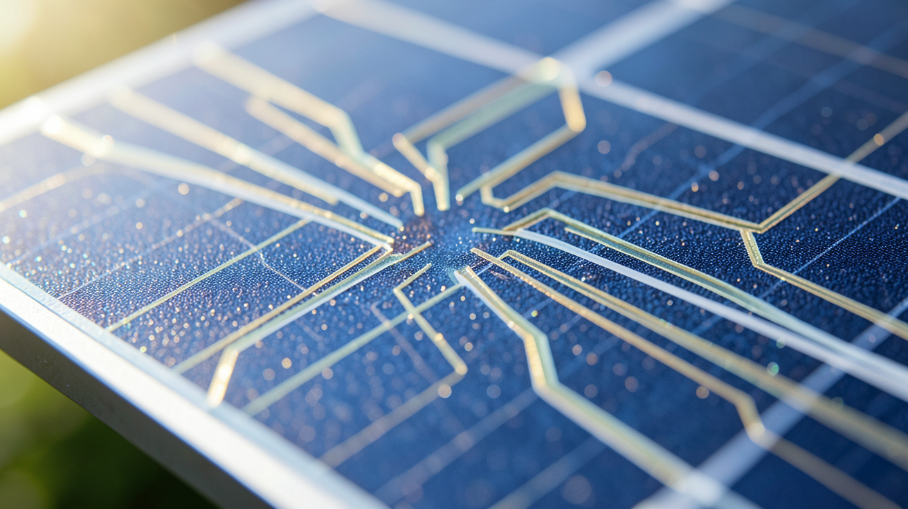 la cellule photovoltaïque vue de très près montrant sa structure technique détaillée